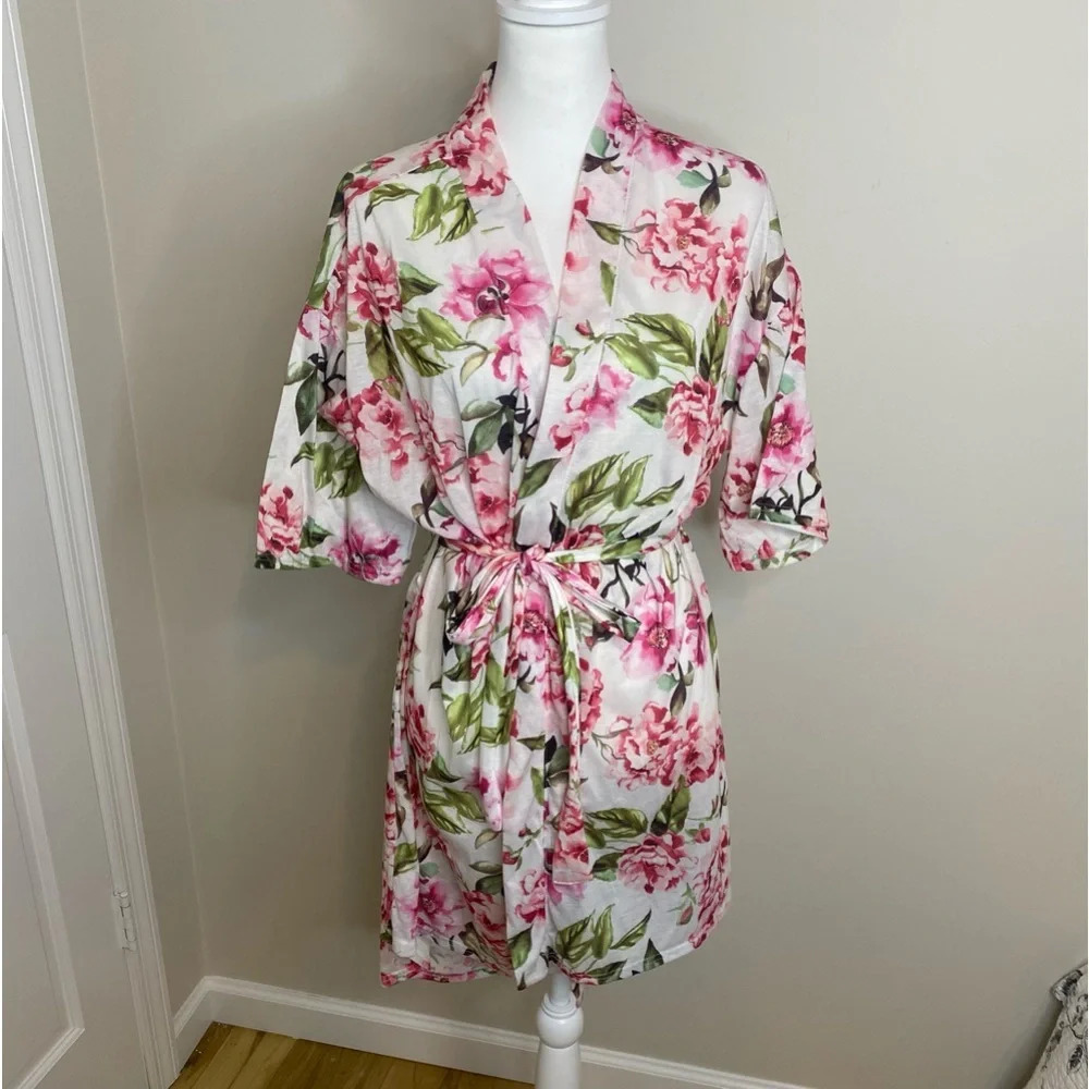 Show Me Your Mumu Pink Cream Pink Floral Robe Kimono Duster Garden of Bl… - Picture 6 of 14